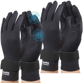 2 Pairs Copper Arthritis Compression Gloves,Relieve Hand Pain, Rheumatoid,Osteoarthritis,Carpal Tunnel,Full Finger Compression Gloves for Women Men with Touchscreen Tips & Wrist Strap(Small/Medium)