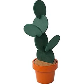 Brccee AC 6-Piece Green Coaster Cactus Set with Flower Pot Shaped Holder for Drinks,Coffee,Cup (Pure Green)