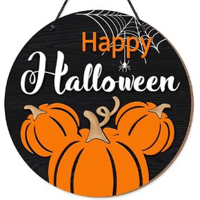 Halloween Mouse Decorations Door Hanging Sign, Round Pumpkin Wooden Signs, Happy Halloween Welcome Front Door Hanger Wreath Yard Wall Home Decor for Halloween Party Supplies