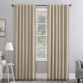 Sun Zero Hampshire Velvet Noise Reducing Thermal Extreme Total Blackout Back Tab Curtain Panel, 50" x 84", Ecru Off-White