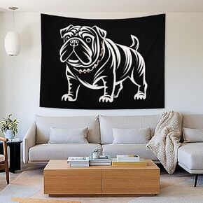 Buyidec Dog Bulldog Black Tapestry Wall Hanging Art Deco Tapestries for Bedroom Living Room Dorm