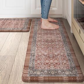 Farmhouse Anti Fatigue Mats for Kitchen Floor, Distressed Kitchen Rugs Non Slip Cushioned Kitchen Floor Mats, Waterproof Comfort Standing Mat for Office Laundry Sink(Dark Red)