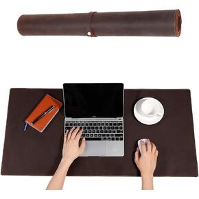 Genuine Leather Large Desk Pad Protector, 36'' x 17'' Office Desk Mat, Mouse Pad, Non-Slip Leather Desk Blotter, Laptop Desk Pad, Waterproof Desk Writing Pad for Office and Home -Dark Brown