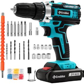 Cordless Drill Set 21v Power Drill Cordless With Battery & Charger, 84pcs Accessories Electric Drill Variable Speed, 3/8'' Keyless Chuck, Built-In Level and 2 Driver Bits Yellow kit