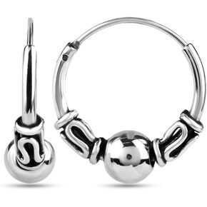 LeCalla 925 Sterling Silver Two-Tone Beaded Bohemian Bali Tribal Endless Hoop Earring for Teen Women 20mm