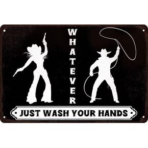 Cowboy Cowgirl Bathroom Metal Sign, Vintage Restroom Door Sign Funny Rustic Western Themed Metal Wall Decor for Farmhouse Cafe Bar Pubs Clubs 8x12 Inch