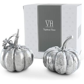 Vagabond House Pewter Harvest Pumpkin Salt and Pepper Metal Shaker Set Thanksgiving Fall Tableware S/P Shaker 2.25 inch Tall