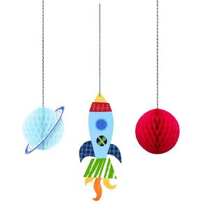 Outer Space Hanging Honeycomb Decorations (Pack of 3) - Stunning Galaxy Theme Party Accessories for a Cosmic Blast