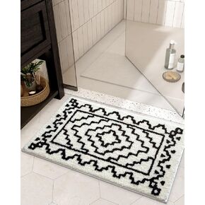 LUMI Black & White Bathroom Rugs, Ultra Soft & Plush, Extra Thick Fluffy Bath Mat, Boho Geometric Absorbent Non Slip Washable Floor Mat, 16"x24", Bohemian