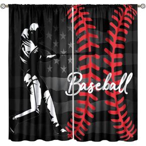 Boys Sports Curtains Basketball Shoes Window Treatment for Boys Bedroom Game Room Red Black Sneaker Sports Vintage Cool Kids Teen Mens Bedroom Decor Window Drapes 42" W X 45" L