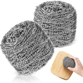 2 Pcs Stainless Steel Teak Scrub 304 Stainless Steel Wool Scrubber Rust Resistant Steel Wool Pad for Teak Furniture Care, Cleaning Dishes, Pots, Pans, Grills and Sinks