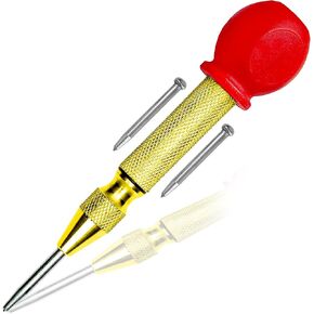 Performore Automatic Center Hole Punch With Hardened Steel, Includes Two Replacement Tips Adjustable Spring Metal Drill Tool with Cushion Cap, Hand Tool for Metal or Wood Glass Window