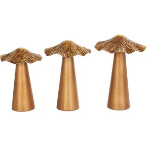 Deco 79 Metal Mushroom Decorative Sculpture Home Decor Statues with Textured Tops, Set of 3 Accent Figurines 8", 8", 7"H, Bronze