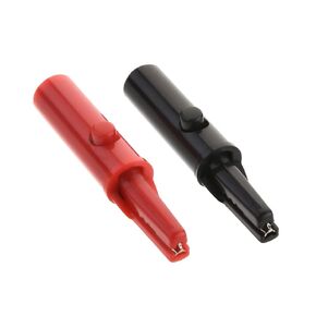 Heyiarbeit 2pcs Push Button Interface Alligator Clip with 4mm/0.16" Diameter Insulated Multimeter Test Electrical Mini Test Crocodile Clamp Clips Black Red