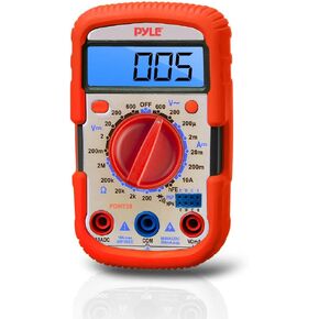 Pyle PDMT28 Digital Backlit LCD Multimeter, AC, DC, Volt, Current, Resistance, Transistor and Range with Protective Rubber Case