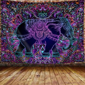 Ptrxobj Mandala Elephant Tapestry, Trippy Purple Bohemian Boho Animal Indian Tapestry Wall Hanging for Bedroom, Hippie Tapestries Poster Blanket College Dorm Home Decor 60X40inches