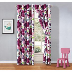 GrandLinen - Girls Kids -Misty Zebra Tween Teen Grommet Curtains with Ties. 2 Panels, W60 x L84-Inch Matches Our Misty Zebra Bedding-Love, Hearts-Hot Pink, Turquoise Blue, Purple, Black and White
