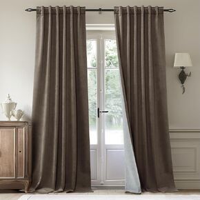StangH Gold Brown Curtains Luxury Velvet Blackout Thermal Insulated Window Drapes for Bedroom White Liner Back Tab Hook Belt for Track System Room Dividers, W52 x L84, 2 Panels