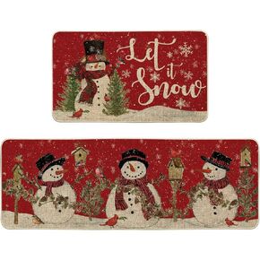 Artoid Mode Black Let It Snow Snowman Cardinal Bird Christmas Kitchen Mats Set of 2, Winter Home Decor Low-Profile Kitchen Rugs for Floor - 17x29 and 17x47 Inch