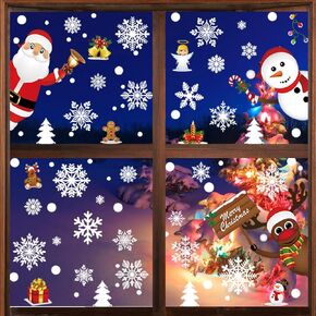 Christmas Window Stickers Ornament, Christmas Window Clings Santa Claus Reindeer Snowman Snowflake Reusable PVC Window Decals, 110pcs Double Side Xmas Party Winter Festival Decorations Supplies
