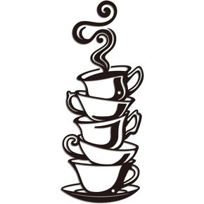 WADORN Metal Coffee Cup Wall Art Decor, Iron Metal Coffee Cup Wall Art Decor for Home Decoration Modern Arts Metal Wall Decor for Kitchen Office Restaurant Bar Cafe, 12.2x30cm, Coffee Cup