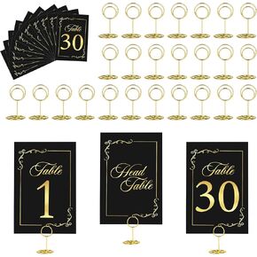 JOYIT 20 Sets Wedding Table Number 1-20 with 20 Pcs Table Number Holders, White Gold Table Number Cards with Place Card Holders, 4" x 6" Table Numbers for Wedding Reception and Birthday