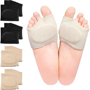 4 Pairs of Metatarsal Pads with Gel Pads for Women and Men, Ball of Foot Cushions for Sesamoiditis, Morton's Neuroma, Metatarsalgia, Calluses Blisters and Diabetic Feet(Beige+Black, Small)