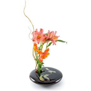 Round Ikebana Flower Vase, Black Wave