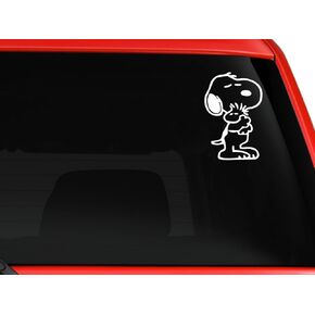 Snoophy Cartoon Dog Holding Pnut Love Funny Vinyl Decal Die Cut Sticker Car Truck Window Laptop Tumbler (White, 6")
