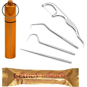 Toothpicks Pocket Set, Dental Floss Picks Kit Reusable, Stainless Steel Teeth Cleaning Tools, Flossers for Adults, Tooth Picker Oral Hygiene Travel (2 Set)
