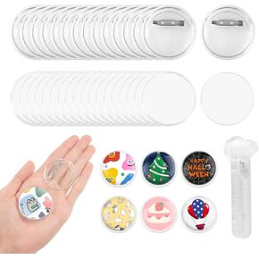 BEAMNOVA 100 Pack Acrylic Button Pins 44mm Clear Badges 1.76 in 1-3/4 Inch Blanks Pinback Buttons for Crafts DIY Badge Pins Bulk for Backpacks Shirts