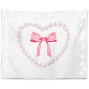 LiTiu Pink Bow Preppy Room Decor Tapestry Wall Hanging, Trendy Coquette Wall Decor for Girls Bedroom Dorm, 50x60 in(Unframed)