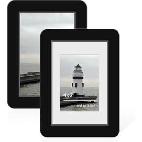 Solid Wood Picture Frame, Purple Photo Frame for Wall or Table Top Display, 4x6 Gallery Poster Frames with Mat 2PCS