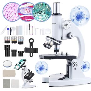 Microscope for Adults Kids, 40X-2000X Microscope Kit with Adjustable Brightness LED, Slides, Biological Compound Microscope for School Lab Home Education, Gifts for Children Students
