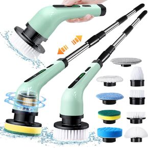 Electric Spin Scrubber, Cordless Electric Scrubber for Cleaning Bathroom,Power Shower Scrubber with Long Handle,Electric Cleaning Brush with 9 Brush Heads for Bathroom,Tub,Floor,Kitchen,Car