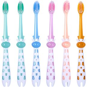 6 PCS Kids Toothbrush, Extra Soft Bristles Toothbrush for Kids, Cute Toddler Toothbrush with Sucker, 3-5 Year Baby Toothbrush for Girls Boys (5 Colors)