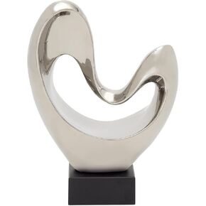Deco 79 Polystone Abstract Decorative Sculpture Heart Home Decor Statue with Black Base, Accent Figurine 10" x 5" x 14", Silver