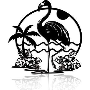 Pink Flamingo Wall Decor, Outdoor Metal Wall Art, Flamingo Palm Tree Wall Plaque Hanging Artwork Decoration for Garden Patio Yard Living Room, Housewarming Gifts