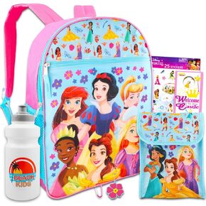 Disney Princess Backpack with Lunch Box Set - Bundle with 16" Princess Backpack, Disney Princess Lunch Box, Water Bottle, Stickers, More | Disney Princess Backpack for Girls