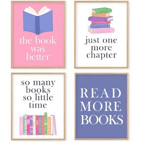 Boat Wades Reading Unframed Wall Art Prints,So Many Books Posters & Prints,Reading Wall Art Decor,Book Lover Wall Art,Book Wall Art Decor For Reading Room Library Bookshop 8x10 Set Of 4