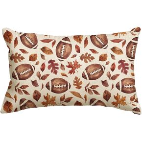AVOIN colorlife Fall Football Maple Leaves Throw Pillow Cover 12x20 Inch, Seasonal Autumn Thanksgiving Harvest Cushion Case Decoration for Sofa Couch