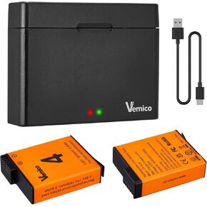 Vemico Osmo Action 4 Battery Charger Kit with 1800mAh OSMO Action Camera Battery 2-Pack and Dual-Slot Charger for OSMO Action 3 and OSMO Action 4 Sport Video Action Cameras (OSMO Action 4)