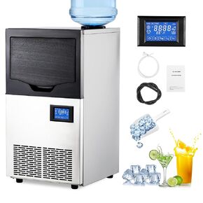Commercial Ice Maker Machine 140Lbs/24H, 2 Water Inlet Modes and 22Lbs Ice Storage Bin, 66Pcs Ice Cubes in 8-15 Mins, Stainless Steel Under Counter/Freestanding Ice Machine for Home/Shop/Office/Bar