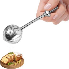 Powdered Sugar Shaker Duster, Flour Sifter for Baking, Baker's Dusting Wand Dispenser with Spring-Operated Handle One-Handed Operation, Stainless Steel Spices Sugar Strainer Steeper Tea Balls