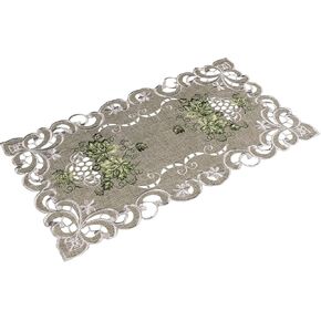 Embroidered Green Leaf on Antique Green Fabric Placemat, Table Runner, Dresser Scarf, Coffee Table Doily (11Wx21L)