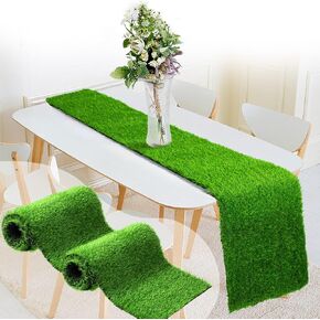 Boao 2 Pcs Artificial Grass Table Runners 14 x 72 Inch Grass Runner Synthetic Grass Table Runners Grass Rug Table Decorations for Fall Summer Holiday Wedding Birthday Party Decor (Grass Style)