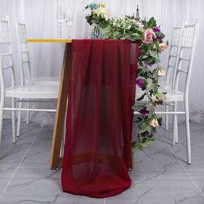 DUOBAO Burgundy Chiffon Table Runner 29''x120'' Sheer Wedding Table Runner Beaded Table Runner Chiffon Draping Party Table Runner
