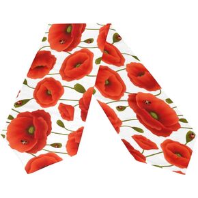 WOOR Double-Sided Poppy Flowers A Table Runner 13 x 70 Inches Long,Table Cloth Runner for Wedding Party Holiday Kitchen Dining Home Everyday Decor