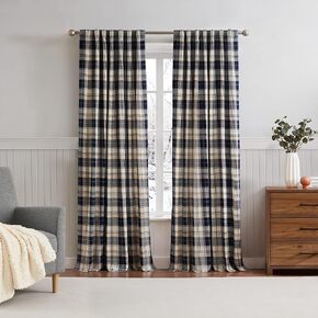 G.H. Bass & Co. Plaid Curtains - Lakeview - 2 Panels 50 x 84 Inches - Light Filtering Window Curtains for Living Room Bedroom - Rod Pocket/Back Tab Panel Pair, 95", Navy Blue 95