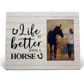 Horse Picture Frame, Horse Frame, Horse Gifts for Girls, Gifts for Horse Lovers Girls, Life is Better with a Horse Wood Photo Frame for 4x6 Photos, Girls Horse Gifts, Horse Gifts for Women Men